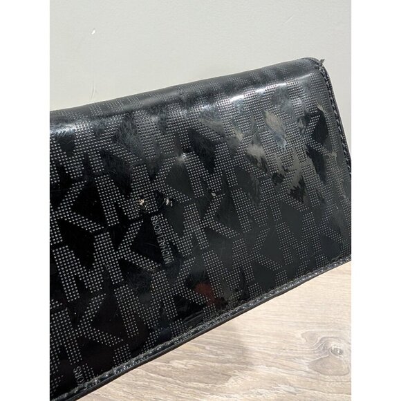 Michael Kors Wallet Classic Monogram Zip Around Black Patent Leather Wristlet - Picture 16 of 16